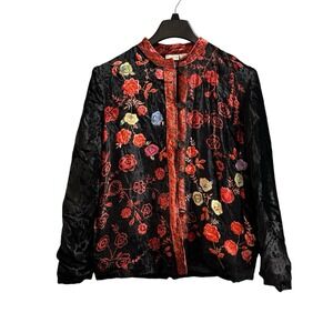 White Stag Black Velvet Jacket with Multicolor Floral Embroidery
